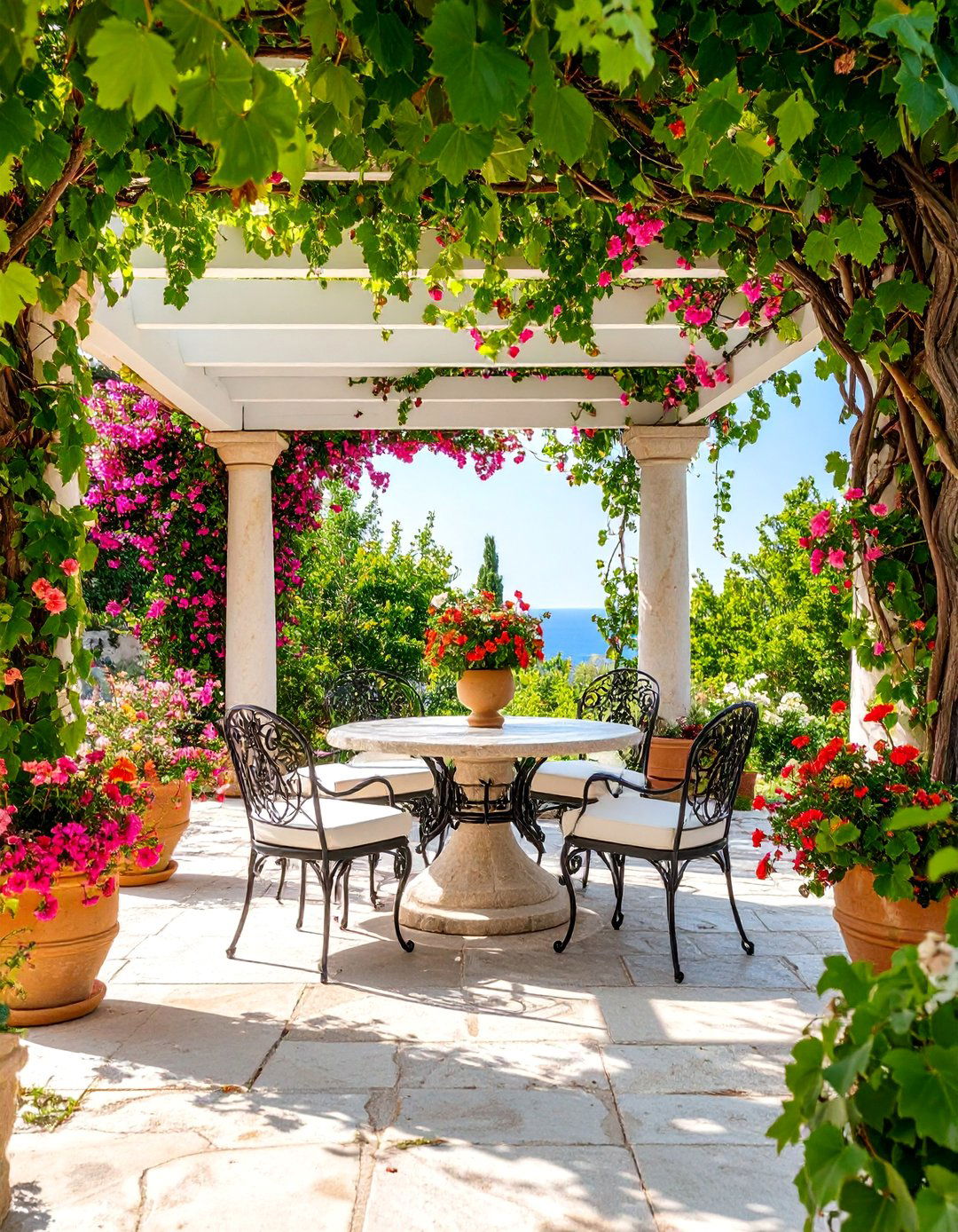 Mediterranean Pergola Dining with Natural Stone - 25 Outdoor Dining Area Ideas