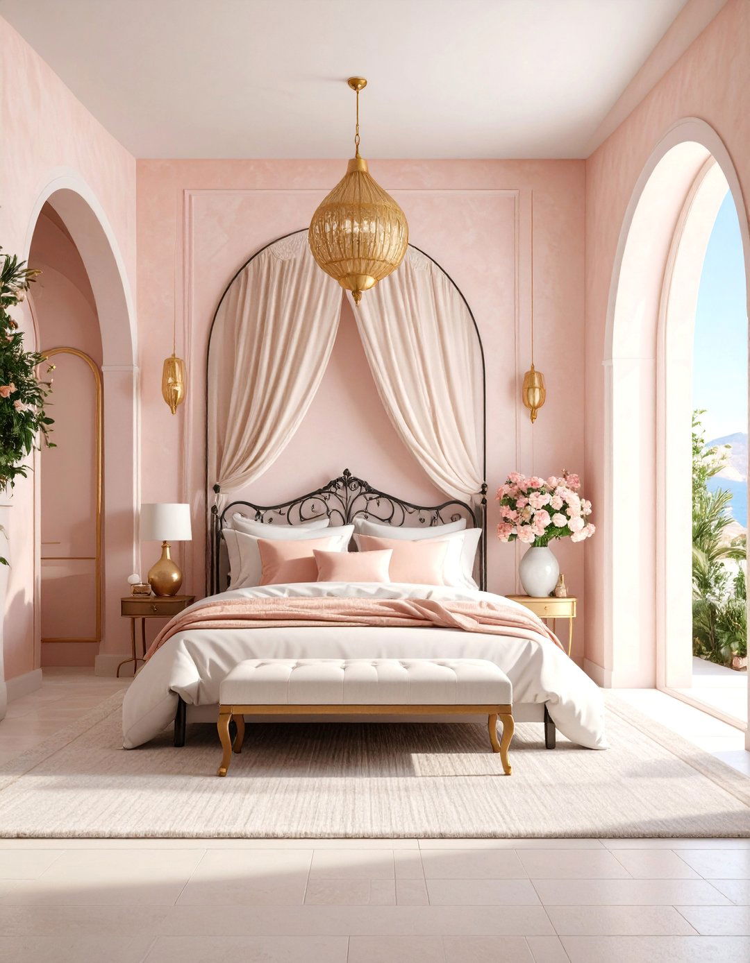 Mediterranean Pink and Gold Villa - 25 Pink and Gold Bedroom Ideas