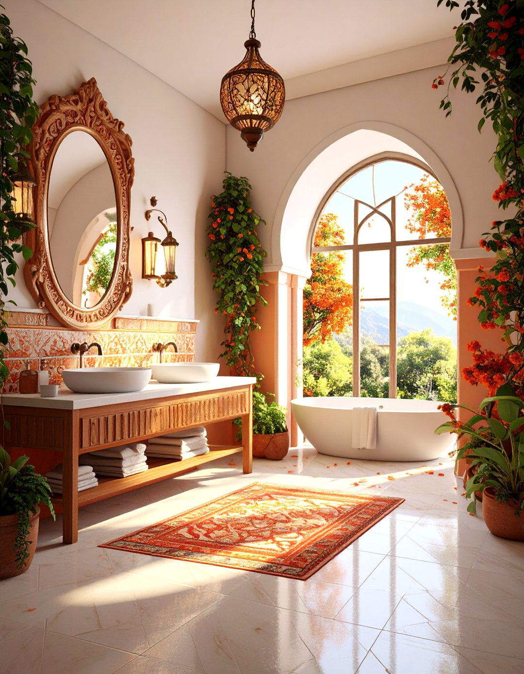 Mediterranean Restaurant Bathroom with Warm Earth Tones - 25 Restaurant Bathroom Ideas