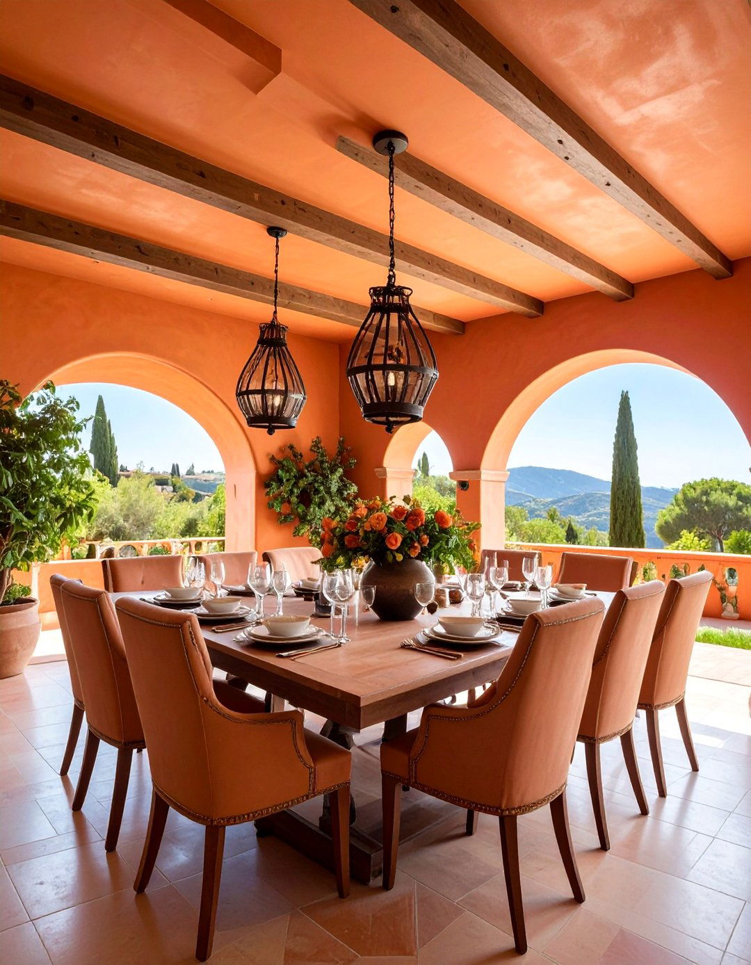 Mediterranean Reverse Tray Ceiling with Terra Cotta Paint Accents - 25 Reverse Tray Ceiling Ideas