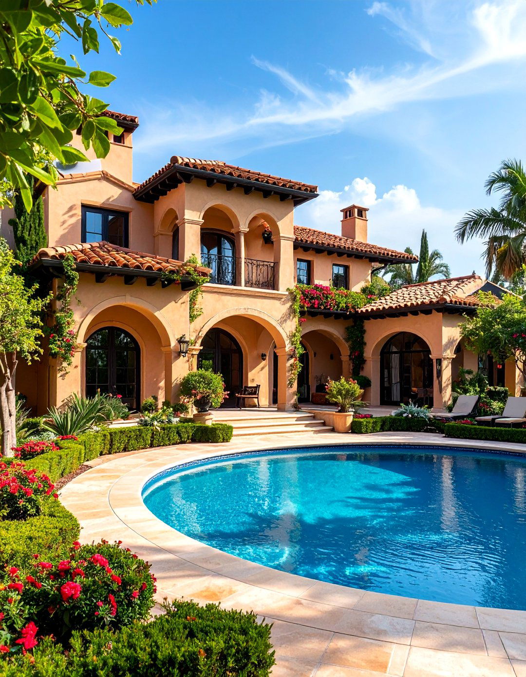 Mediterranean Revival Arched Details - 25 Exterior Home with a Black Roof Ideas