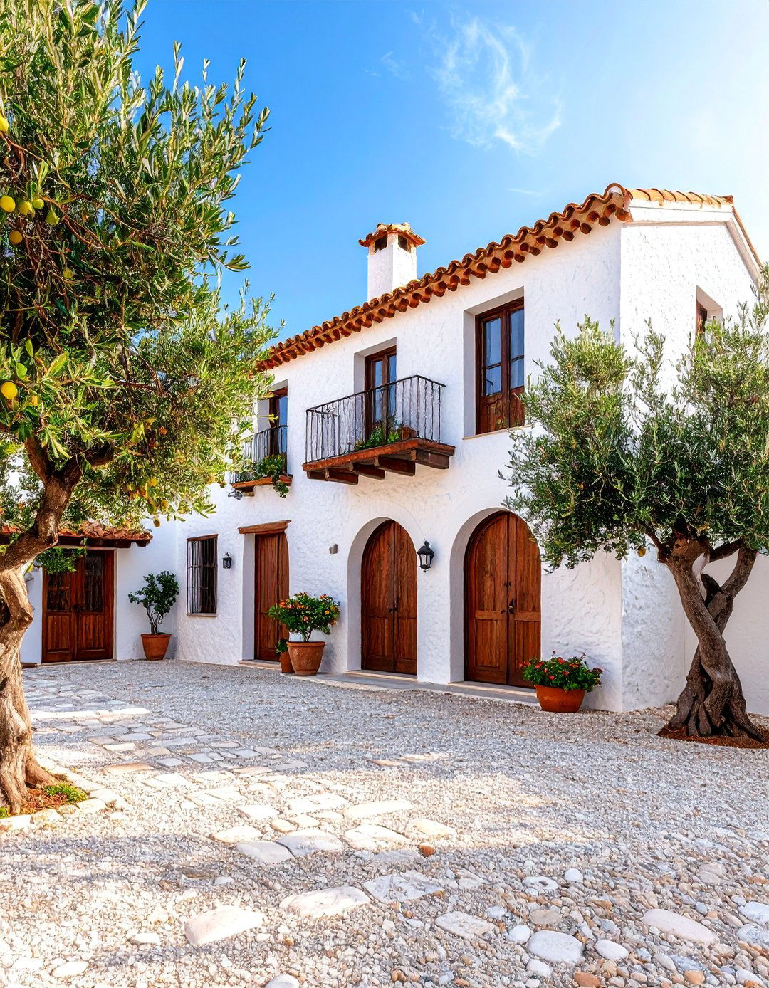 Mediterranean Revival with Terracotta Roof - 25 White Brick House With Black Trim