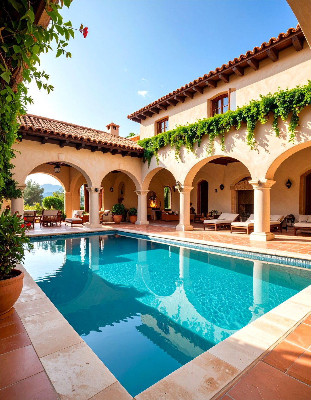Mediterranean Rustic Pool House with Stucco and Tile - 25 Rustic Pool House Ideas