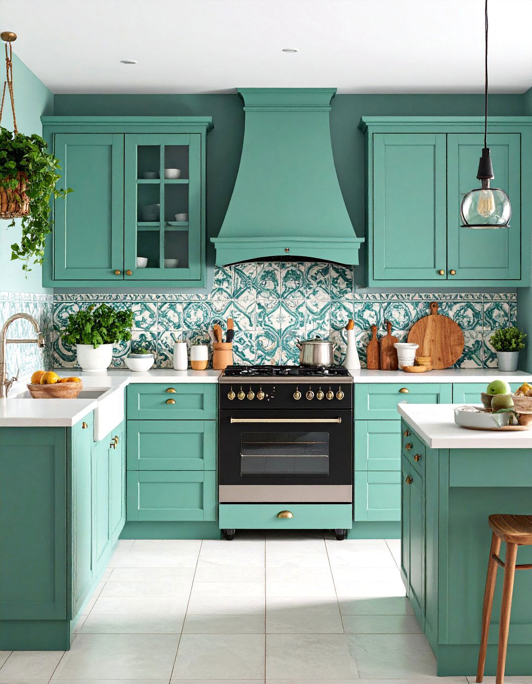 Mediterranean Seafoam Green Kitchen with Terra Cotta Accents - 25 Seafoam Green Kitchen Ideas