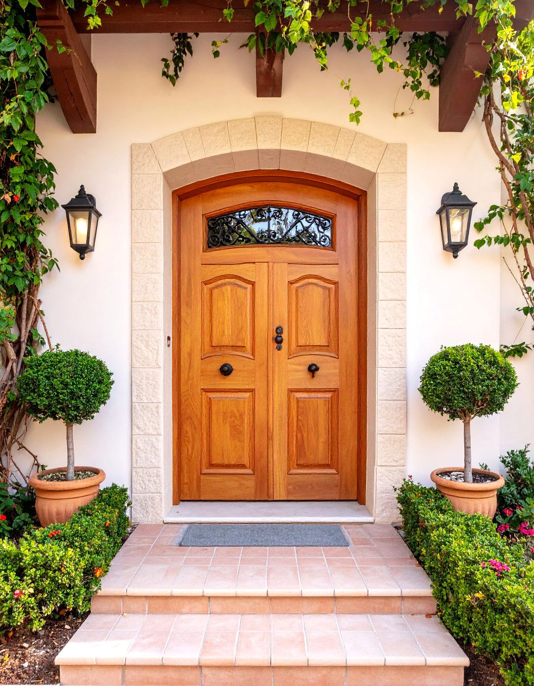Mediterranean Speakeasy Door with Terra Cotta Accents - 25 Spanish Style Front Door Ideas