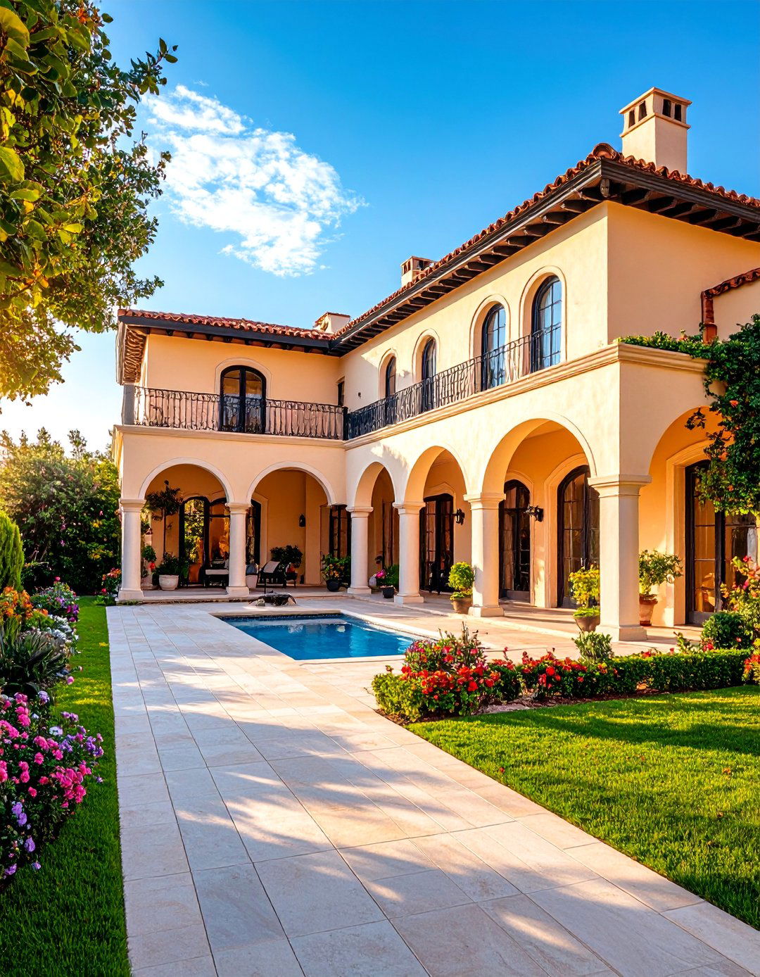 Mediterranean Stucco Villa with Tile Alternative - 25 Exterior Home with a Black Roof Ideas
