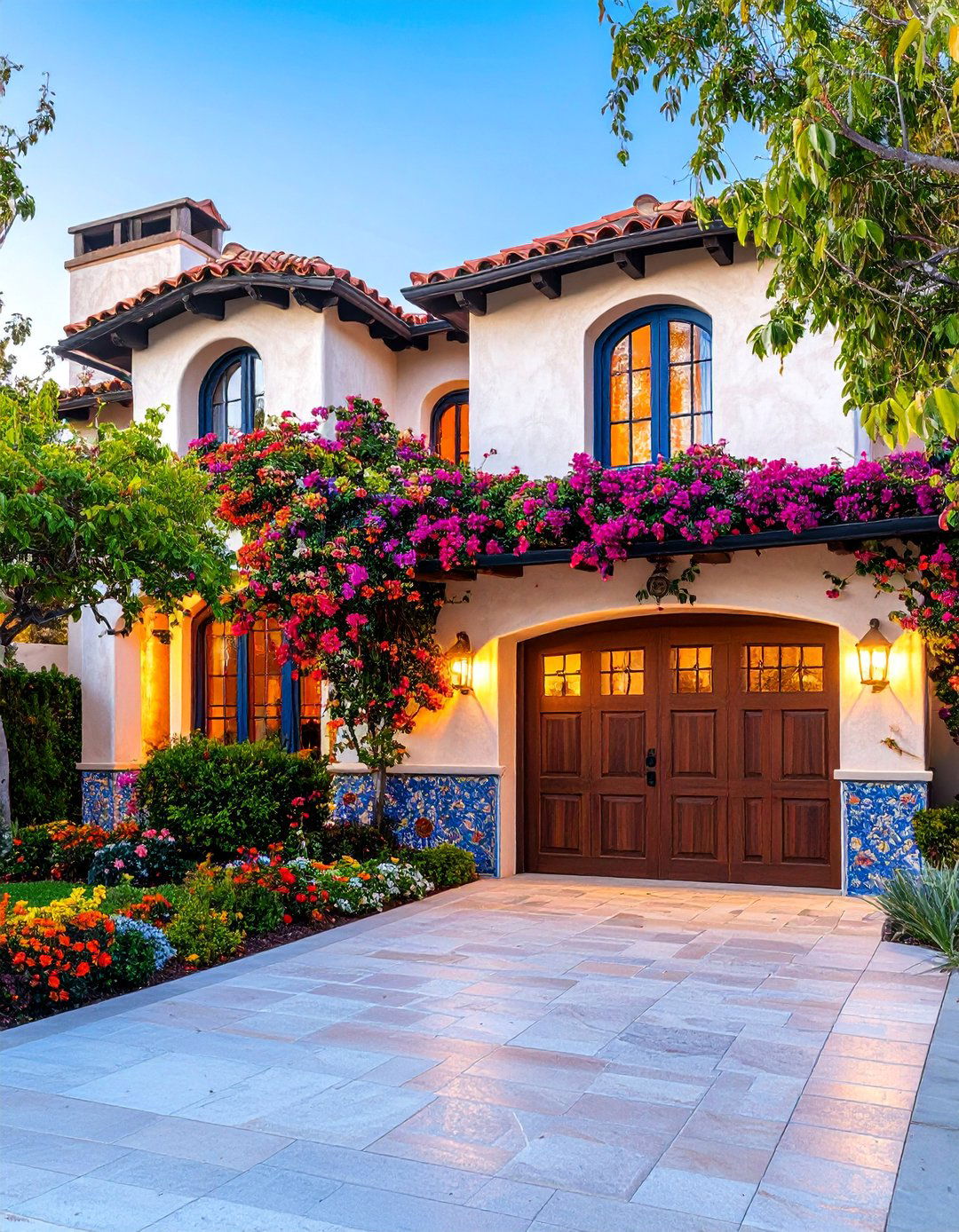 Mediterranean Stucco and Tile Accent Trim - 25 Exterior Garage Door Trim Ideas