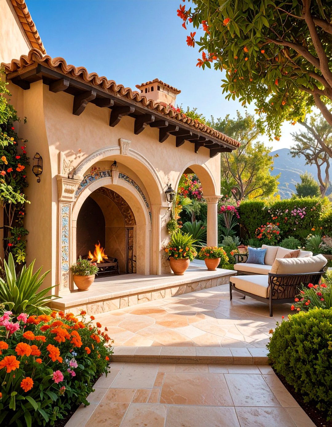 Mediterranean Style Arched Stucco Fireplace - 25 Stucco Fireplace Ideas