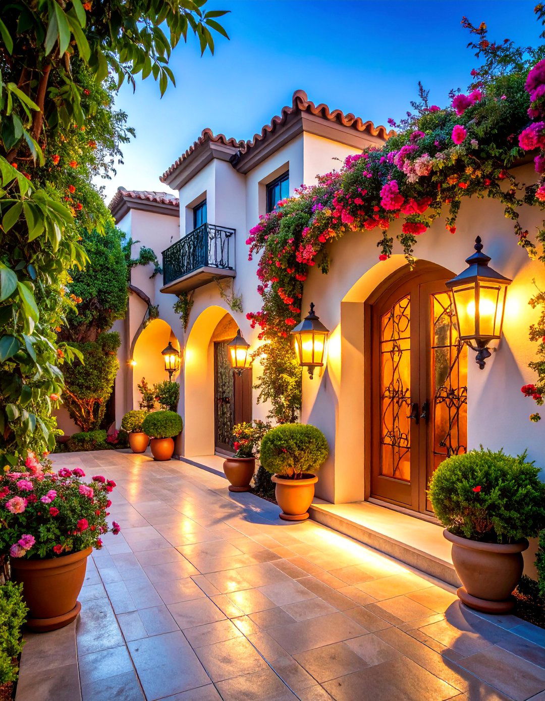 Mediterranean Style Driveway Lighting Warmth - 25 Driveway Lighting Ideas