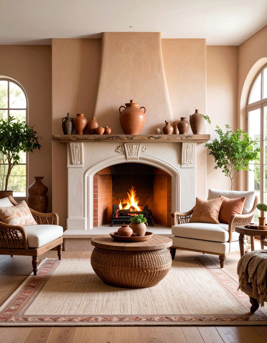 Mediterranean Style Fireplace with Stucco Finish - 25 Small Living Room Fireplace Ideas