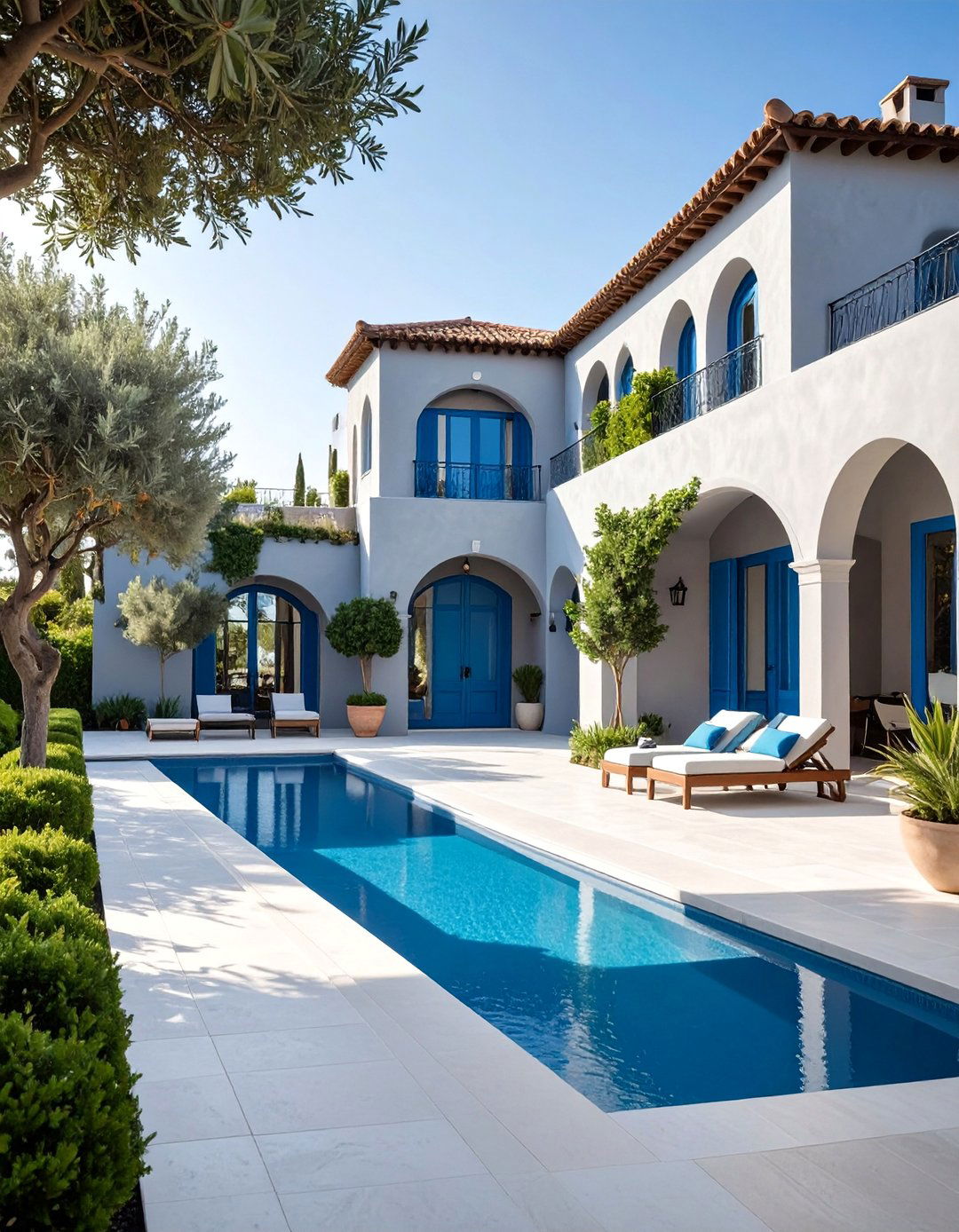 Mediterranean Style Grey Stucco with Azure Blue Door - 25 Grey House With Blue Door Ideas