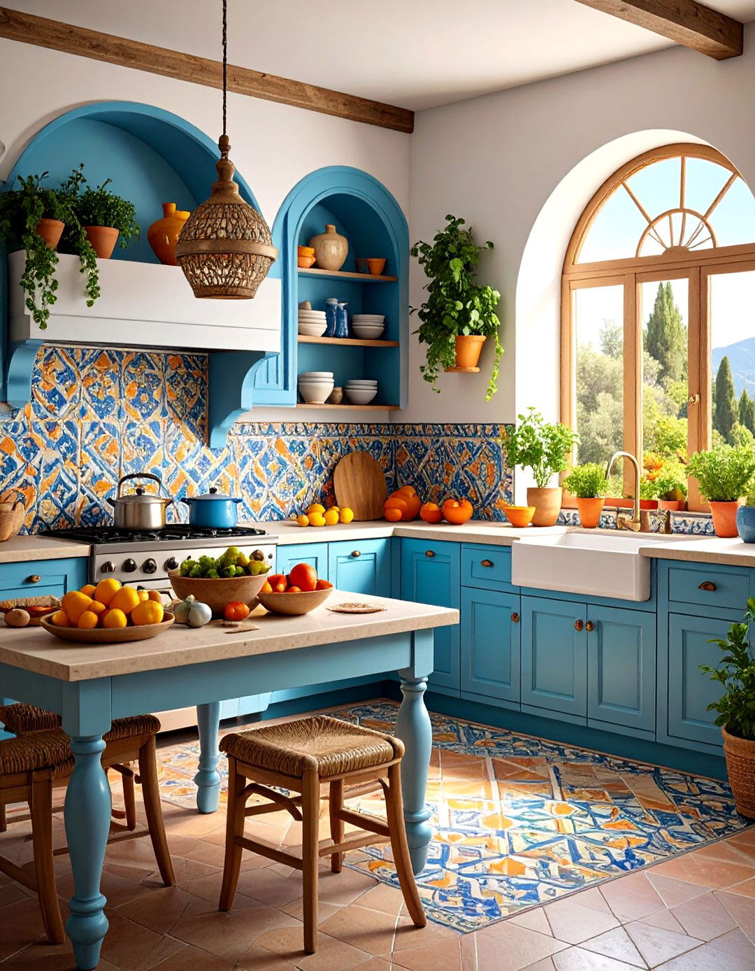 Mediterranean Style Peninsula with Tile Accents - 25 Kitchen Peninsula Ideas