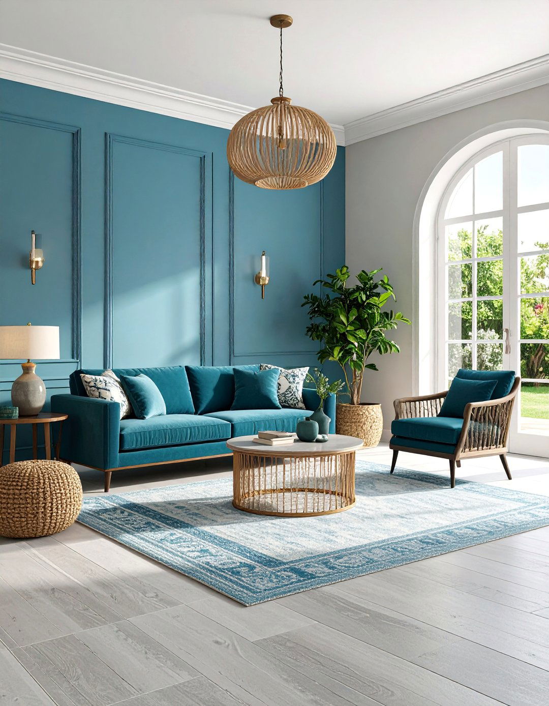 Mediterranean Style with Aegean Blue Walls and Grey Limestone Floors - 25 grey floor living room with blue walls ideas