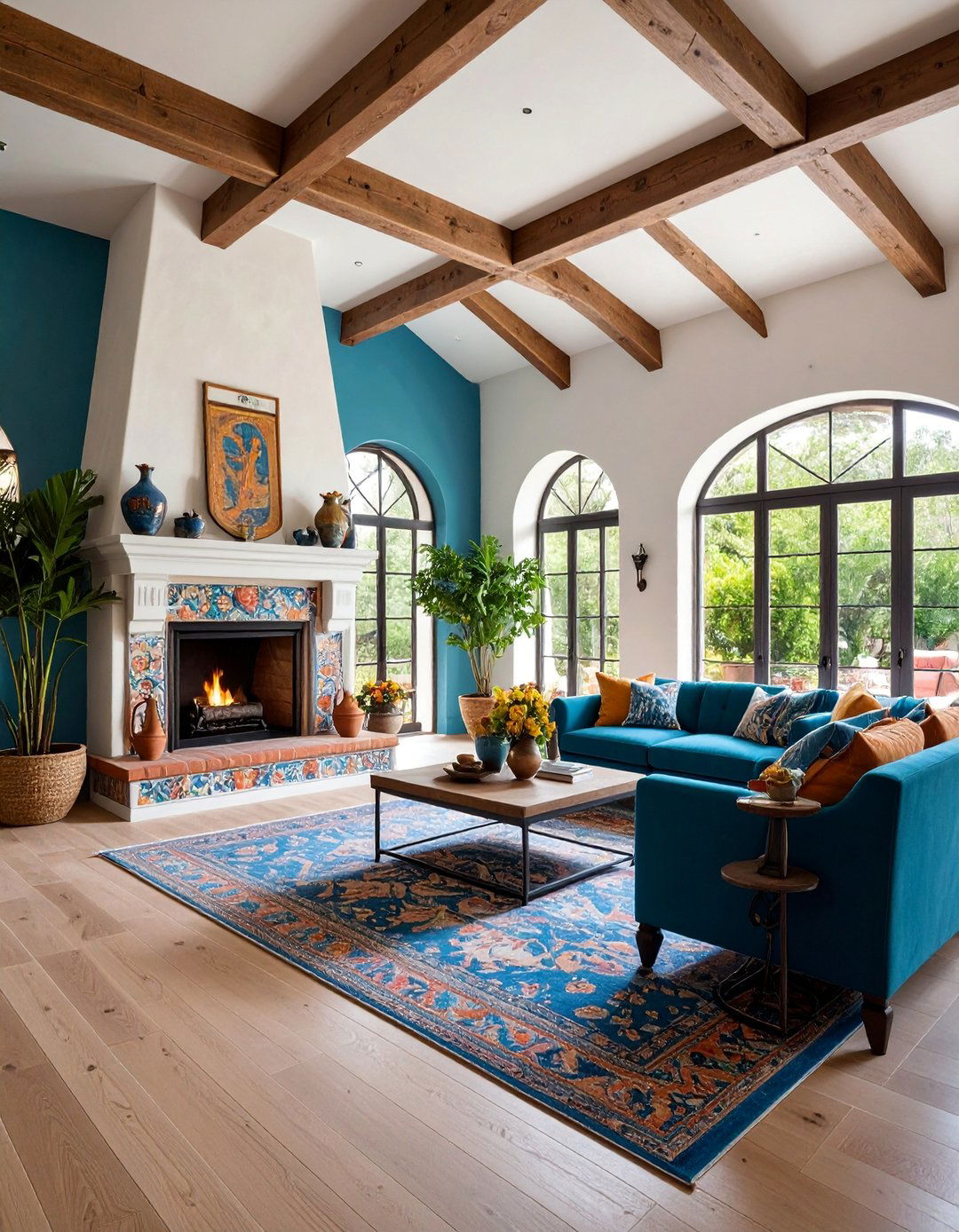 Mediterranean Style with Tile and Terra Cotta Elements - 25 Rooms With Fireplaces With Vaulted Ceilings Features