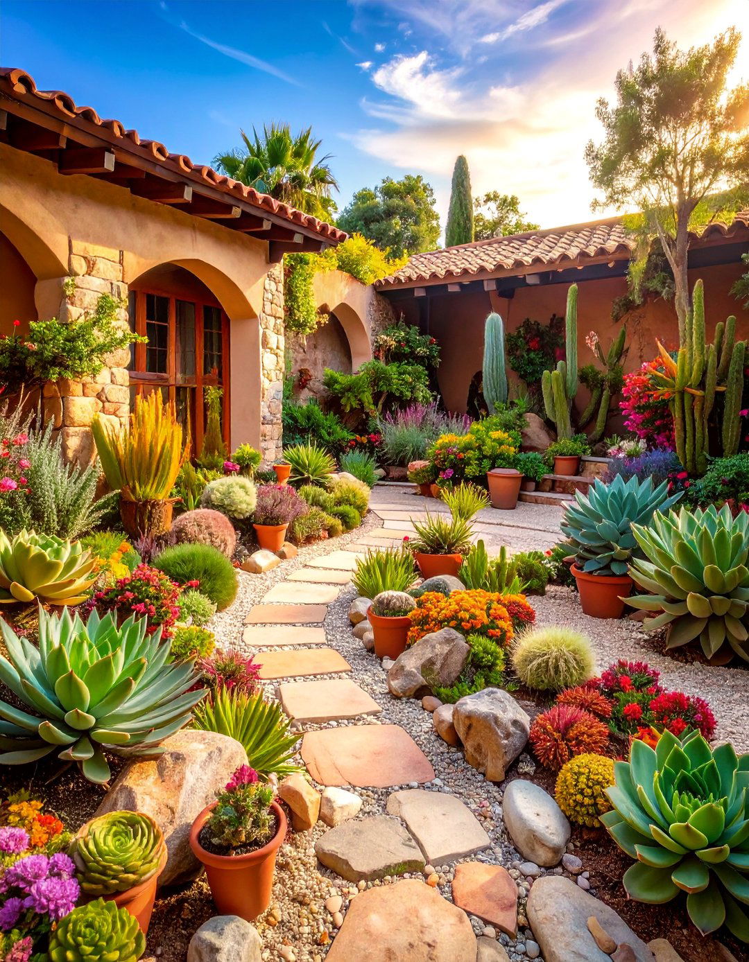 Mediterranean Succulent Garden Courtyard - 25 Spanish Courtyard Ideas
