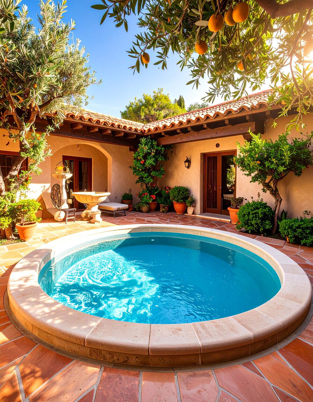 Mediterranean Sunken Hot Tub with Courtyard Garden Design - 25 Sunken Hot Tub Ideas