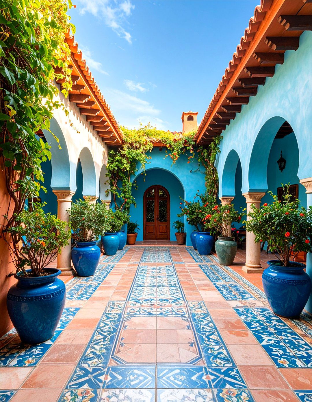 Mediterranean Sunken Patio with Tile and Stucco - 25 Sunken Living Room Ideas