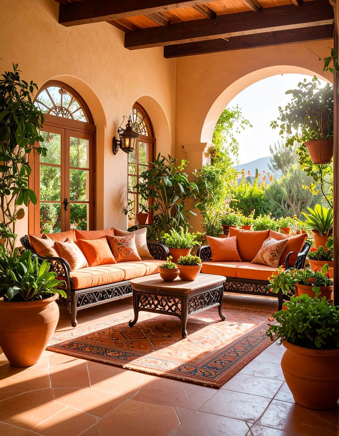 Mediterranean Sunroom with Terracotta and Warm Earth Tones - 25 Small Sunroom Ideas