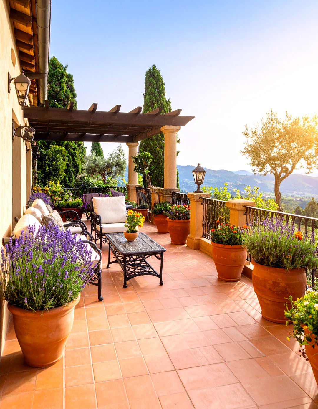 Mediterranean Terrace Bedroom Balcony with Tile Features - 25 Bedroom Balcony Ideas