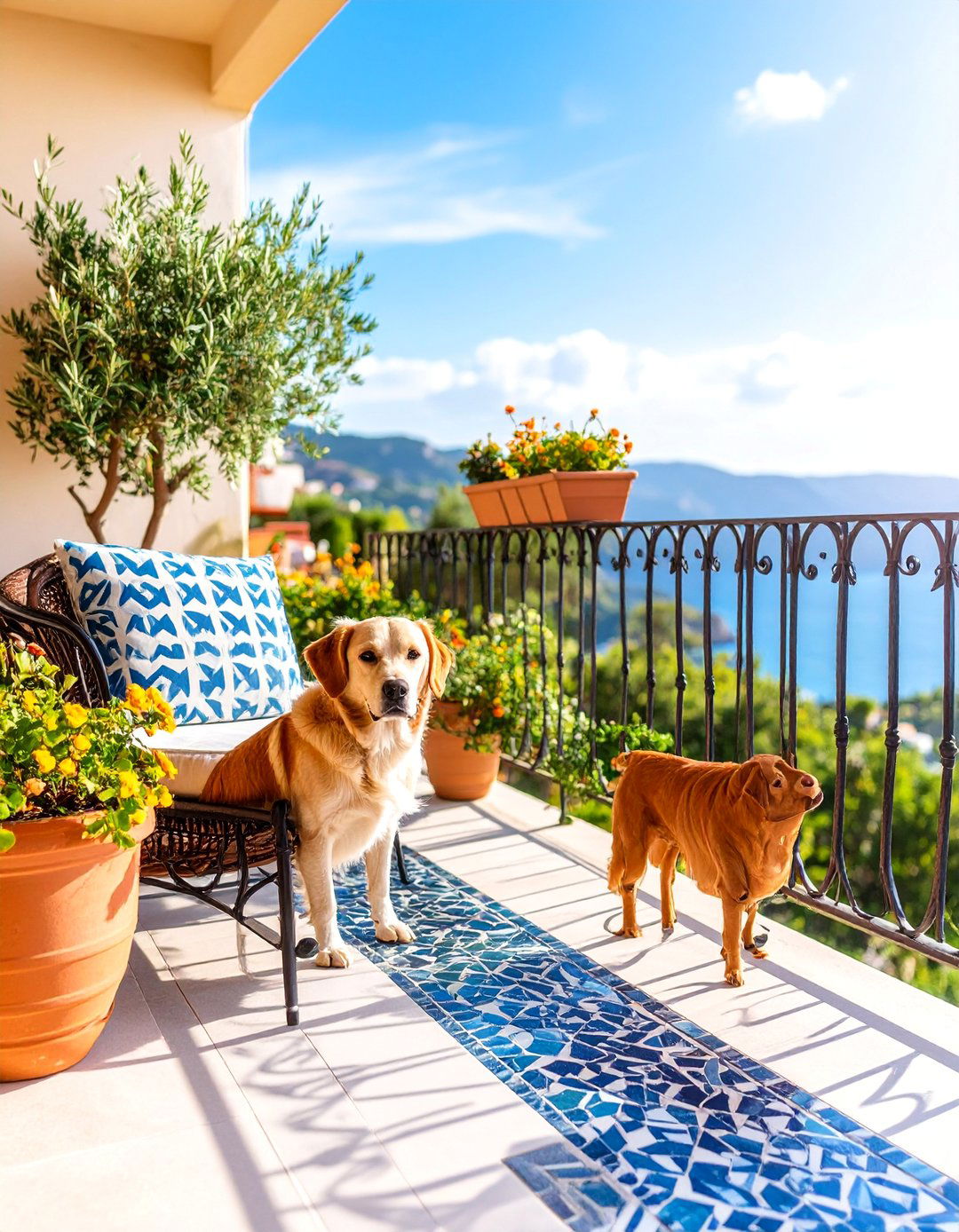 Mediterranean Terrace Dog Balcony with Terra Cotta Elements - 25 Dog Balcony Ideas