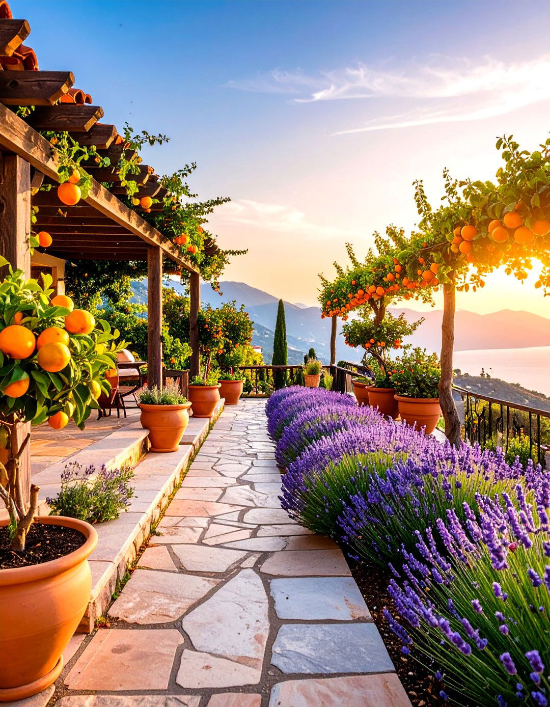 Mediterranean Terrace Garden with Citrus Trees - 25 Formal Garden Ideas