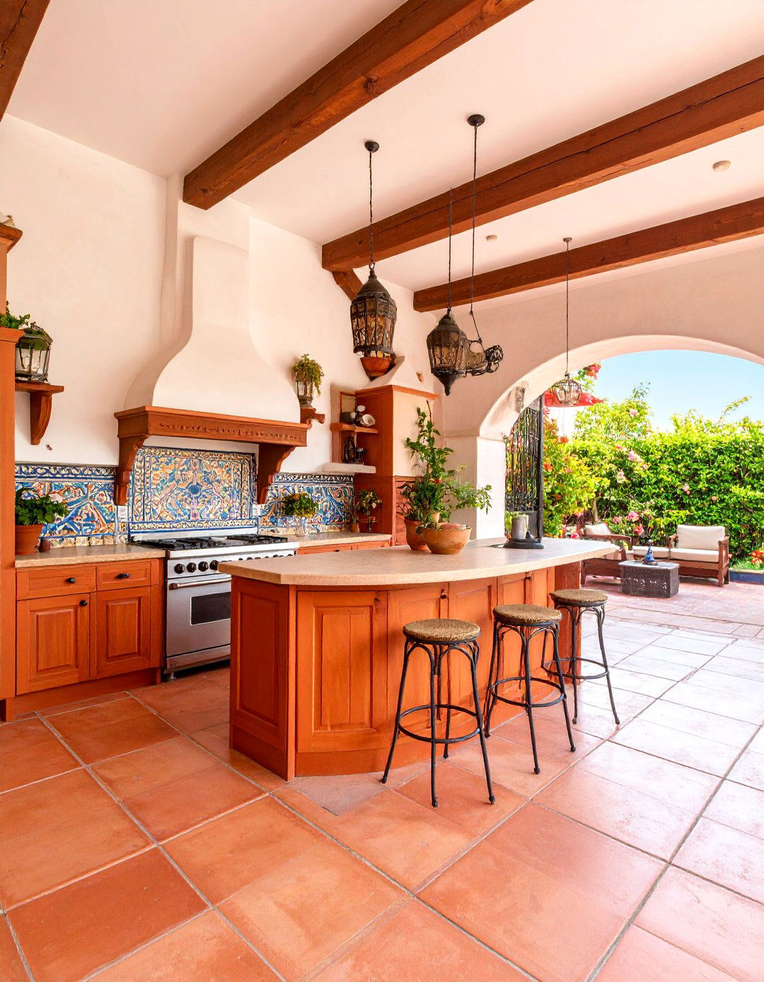 Mediterranean Terracotta Lanai Kitchen with Wrought Iron - 25 Lanai Kitchen Ideas
