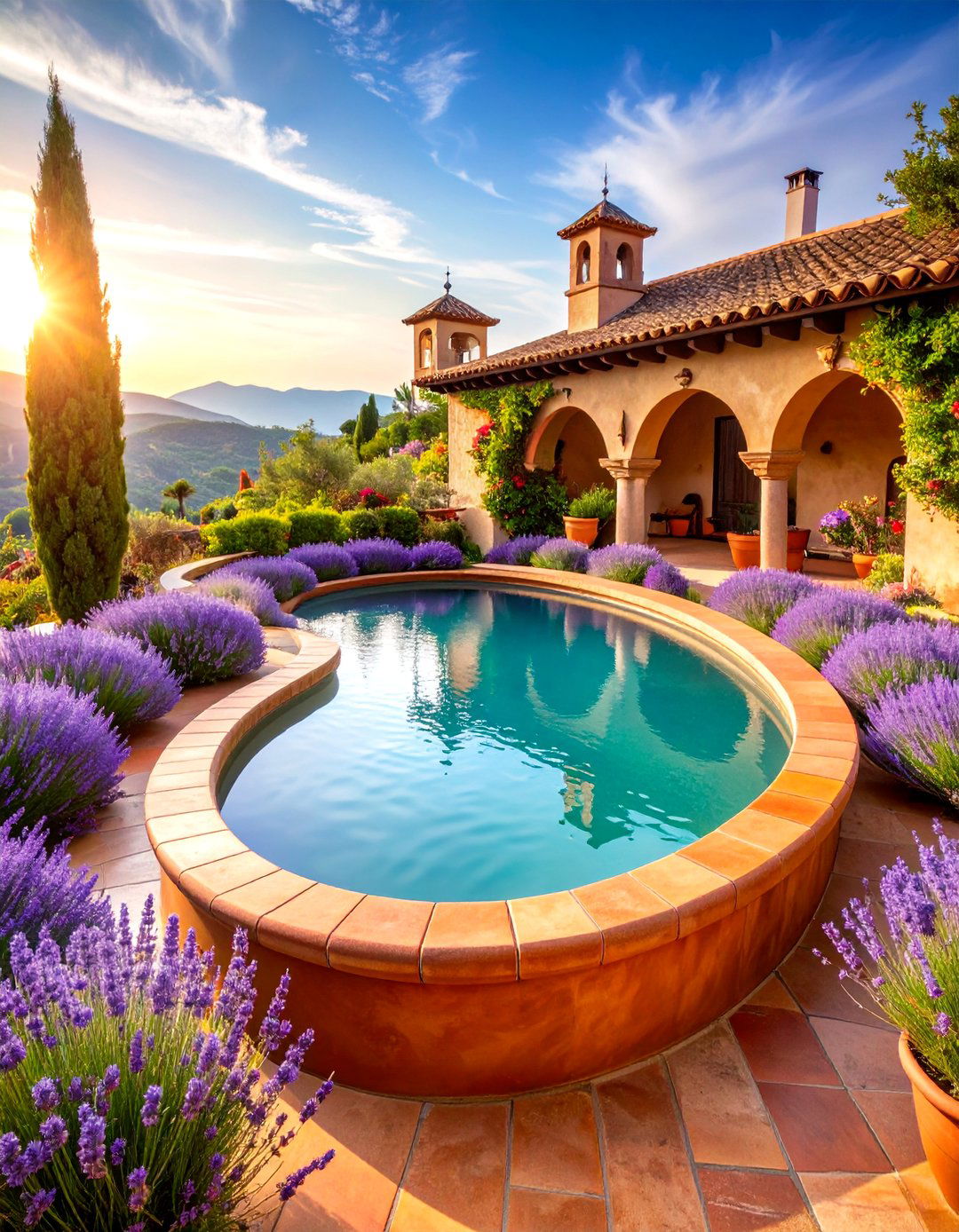 Mediterranean Terracotta Style Pond - 25 Raised Garden Pond Ideas