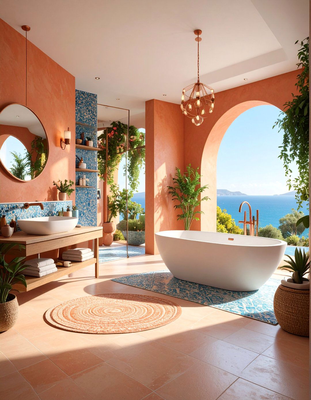 Mediterranean Terracotta Wet Room with Mosaic Details - 25 Wet Room Ideas