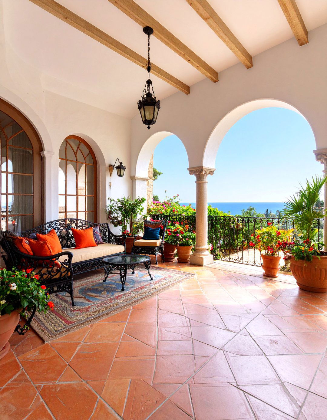 Mediterranean Tile Deck Sunroom with Arched Elements - 25 Sunroom and Deck Combo Ideas