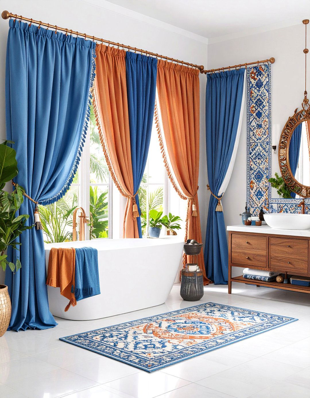 Mediterranean Tile Inspired Bathroom Curtains with Cultural Flair - 25 bathroom curtain ideas