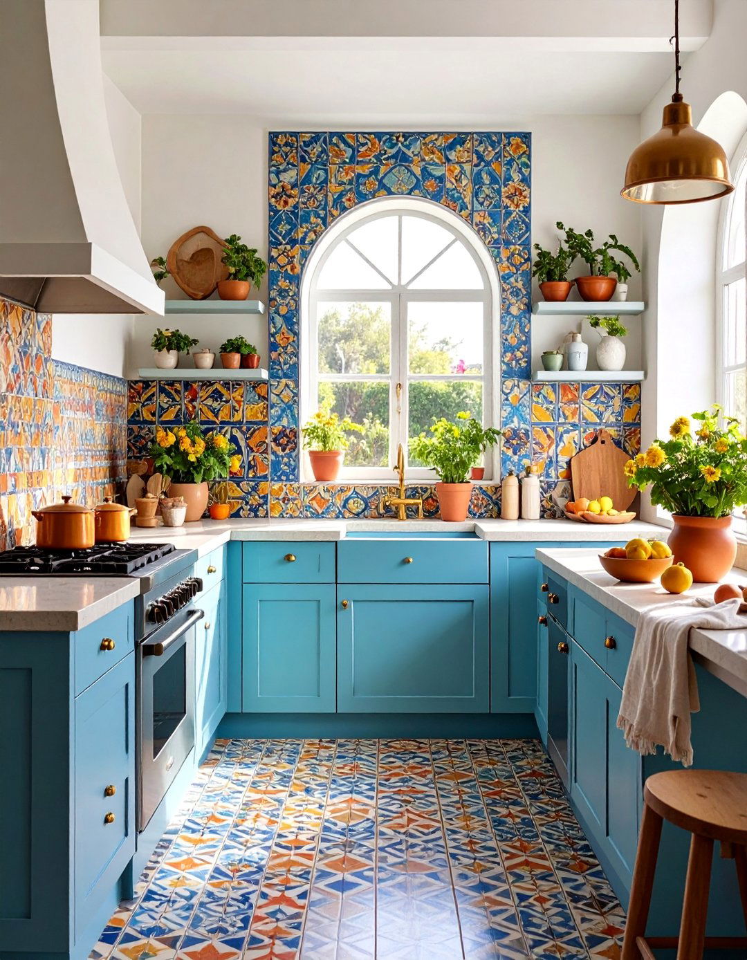 Mediterranean Tile Mosaic Feature Wall - 25 Kitchen Wall Decor Ideas