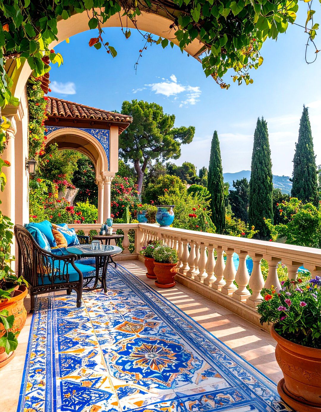Mediterranean Tile Mosaic Patio - 25 Painted Concrete Patio Ideas