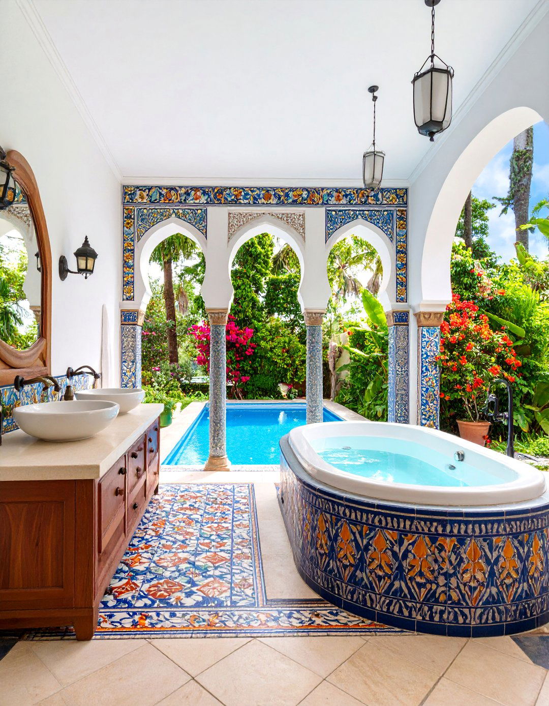 Mediterranean Tile Pool Bathroom - 25 Pool Bathroom Ideas