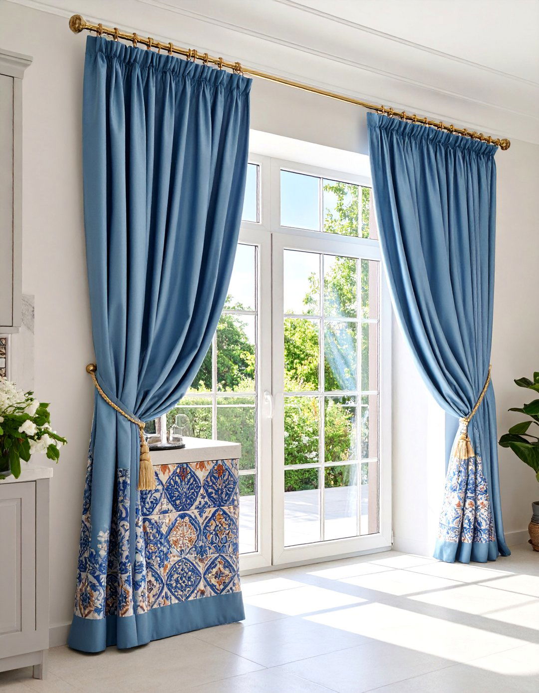 Mediterranean Tile Print Curtains - 25 Sliding Door Curtain Ideas