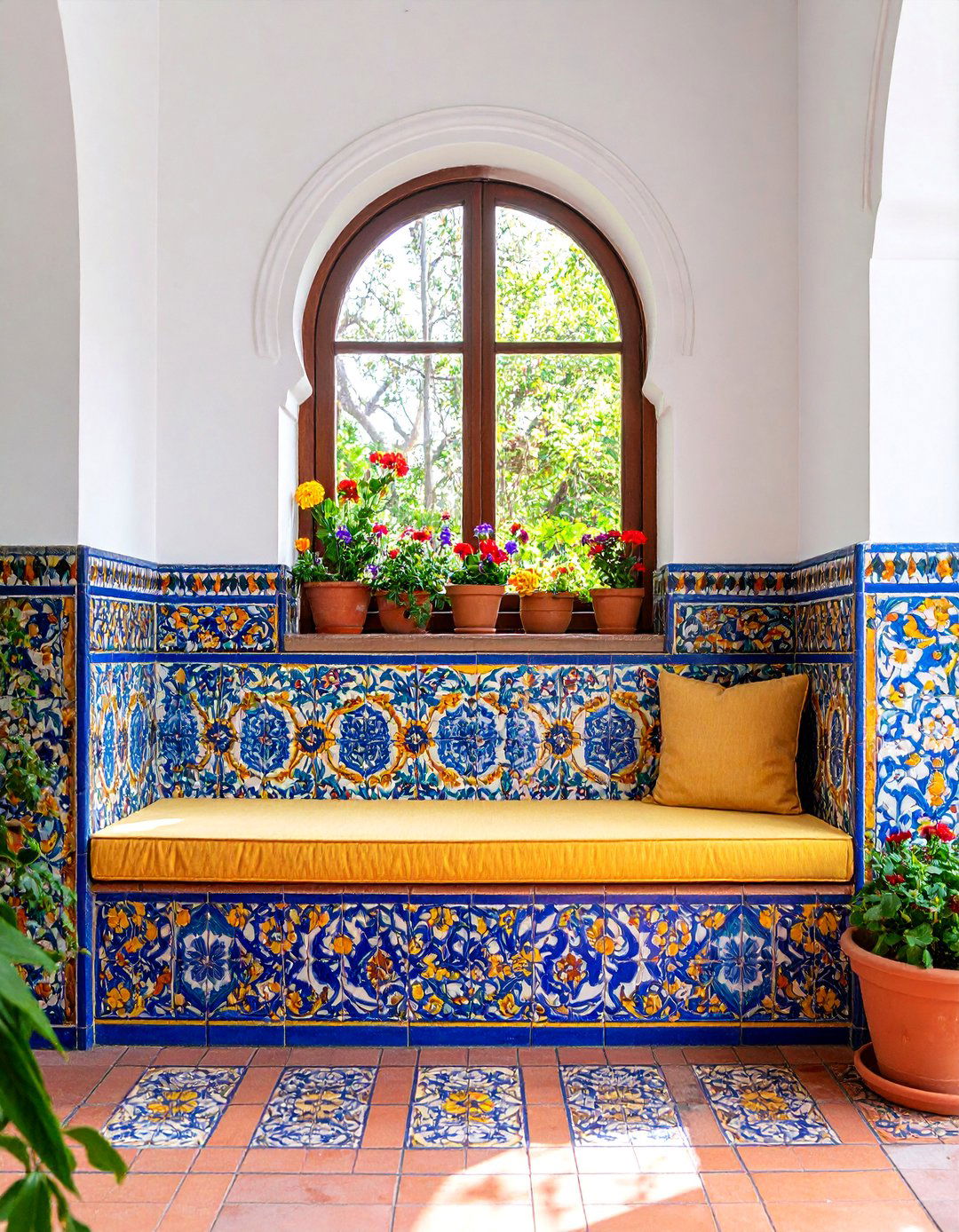 Mediterranean Tile Window Bench - 25 Window Seat Ideas