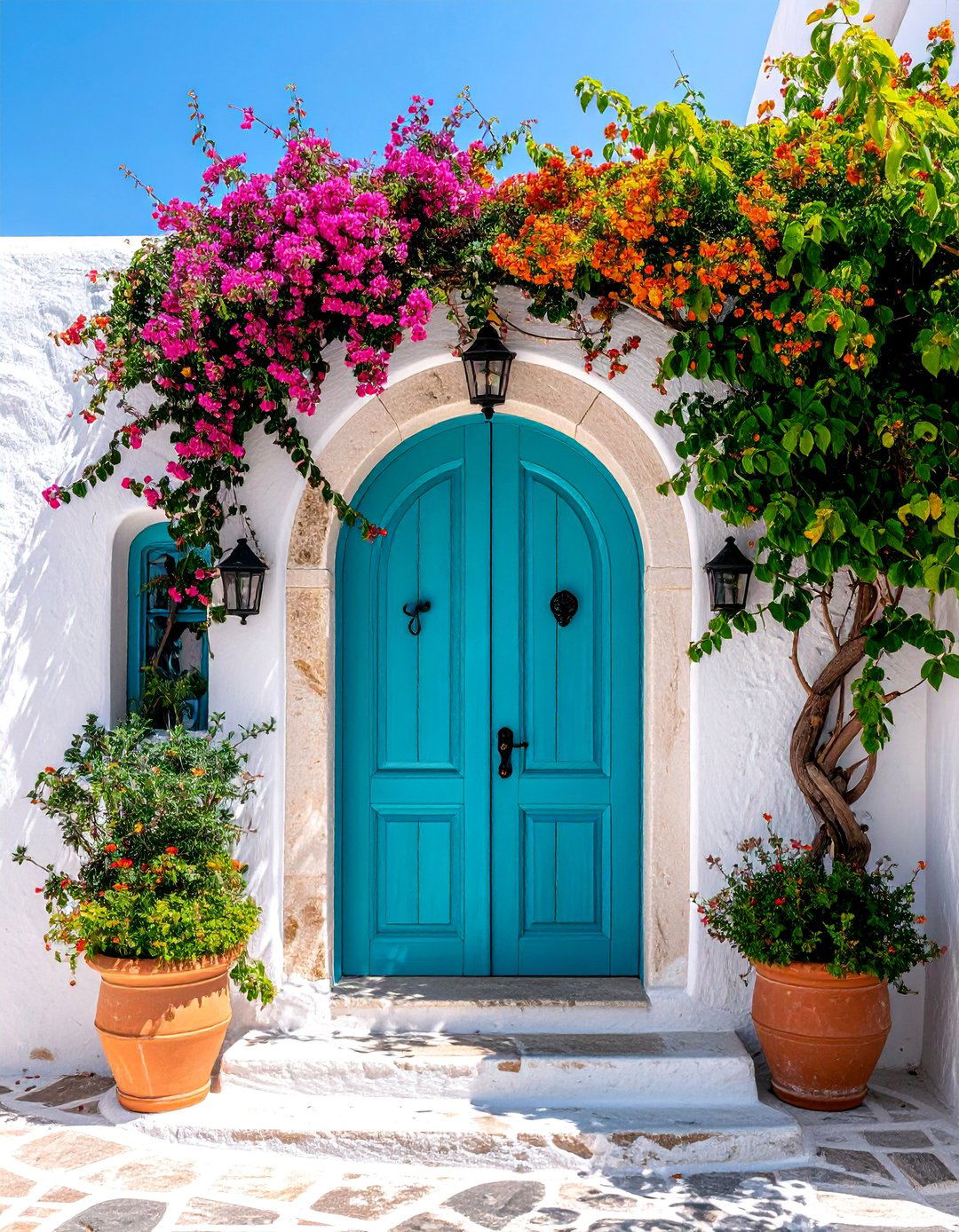 Mediterranean Turquoise Door with Arched Design - 25 Turquoise Front Door Ideas