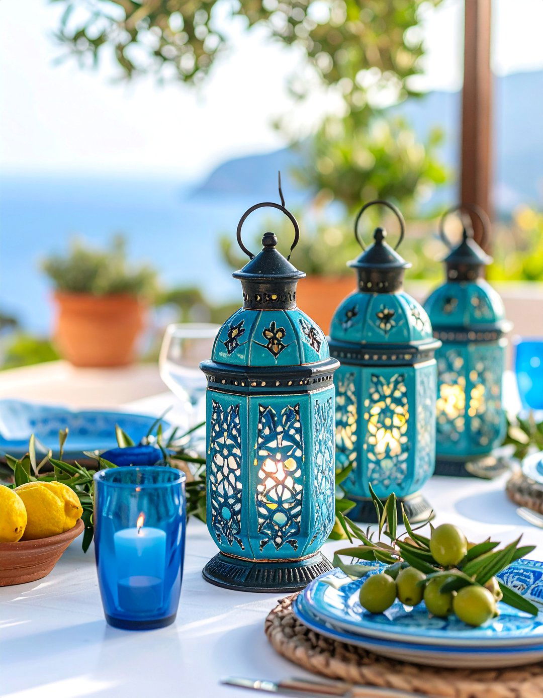 Mediterranean Turquoise Mosaic Lantern Centerpiece - 25 Lantern Centerpiece Ideas