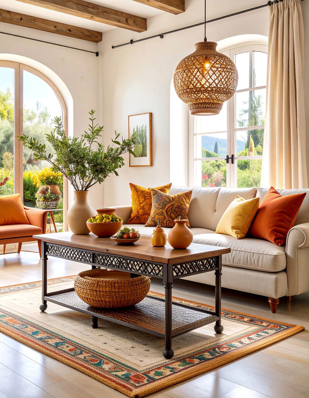 Mediterranean Tuscan Console with Warm Earth Tones - 25 Sofa Table Decor Ideas