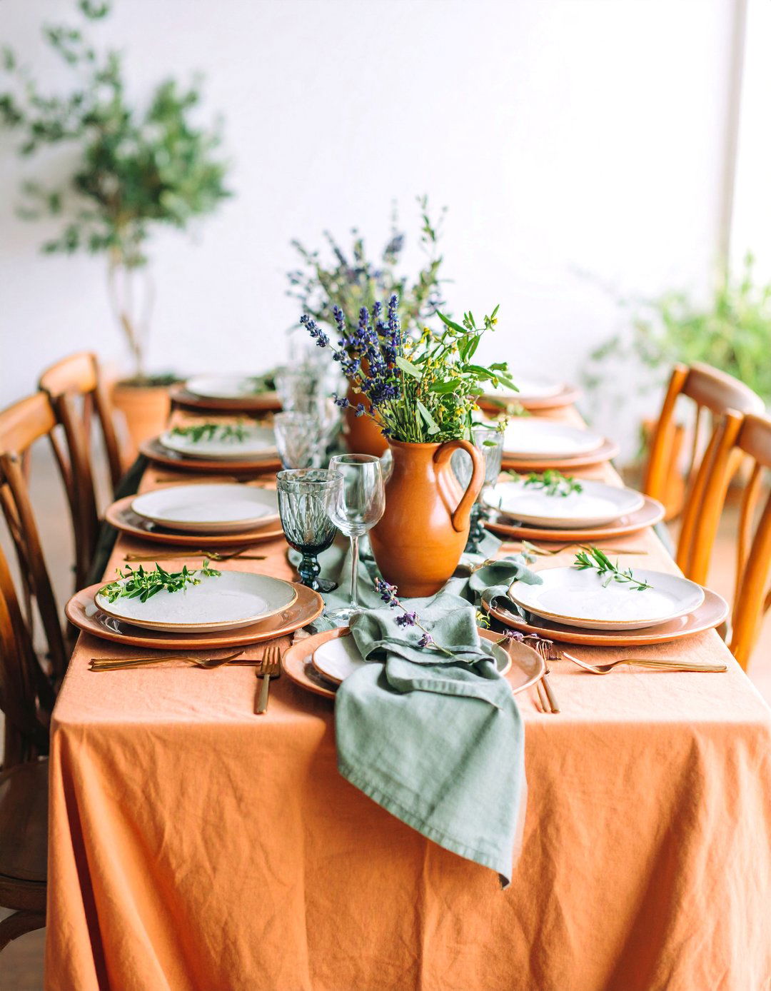 Mediterranean Tuscan Tablescape with Olive Branches - 25 Tablescape Ideas