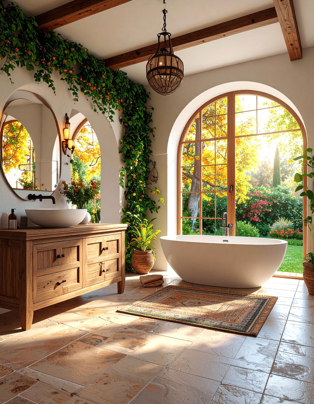 Mediterranean Villa Bathroom with Distressed Chestnut - 25 Ideas for Wood Floors in Bathrooms