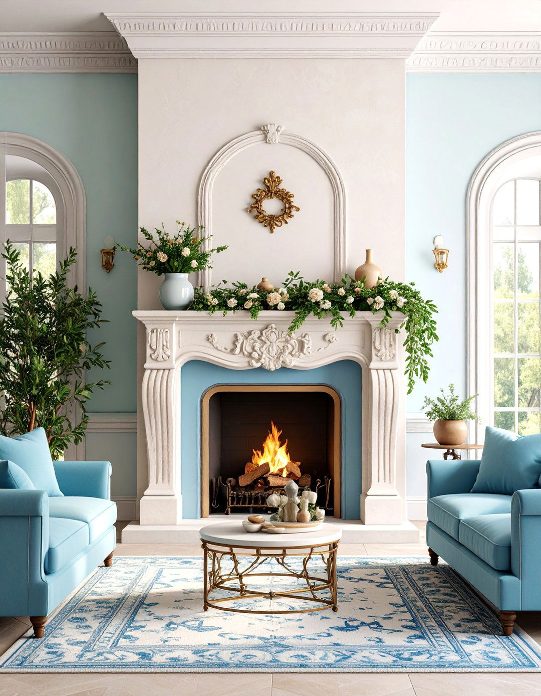 Mediterranean Villa Fireplace with Stucco and Terra Cotta Elements - 25 Faux Fireplace Ideas