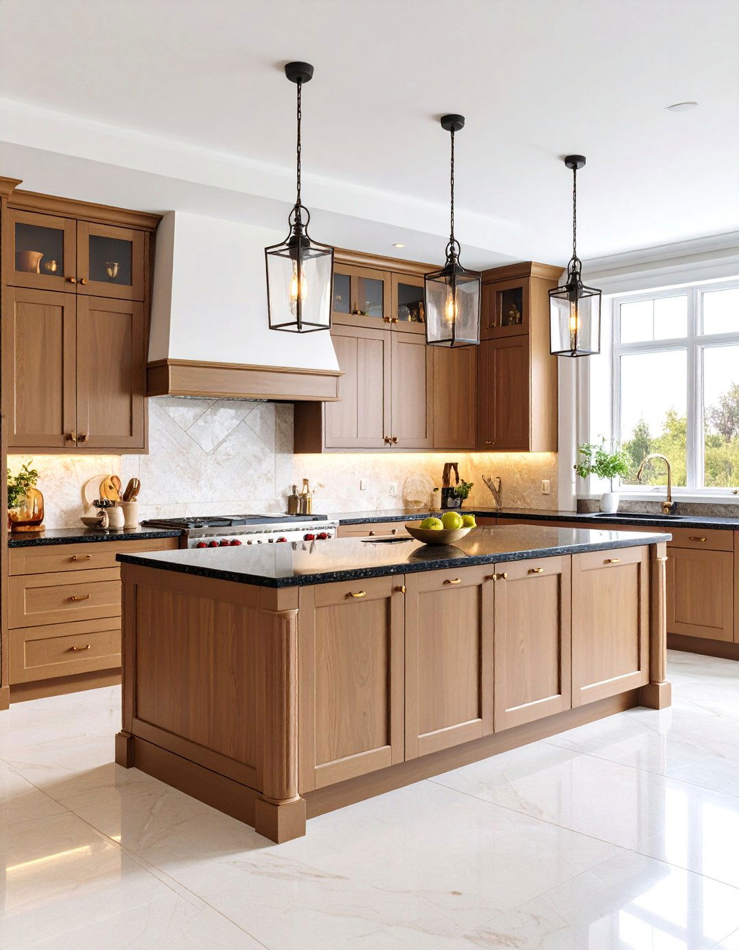 Mediterranean Villa Kitchen with Tuscan Brown Cabinets - 25 kitchen with brown cabinets and black countertops ideas