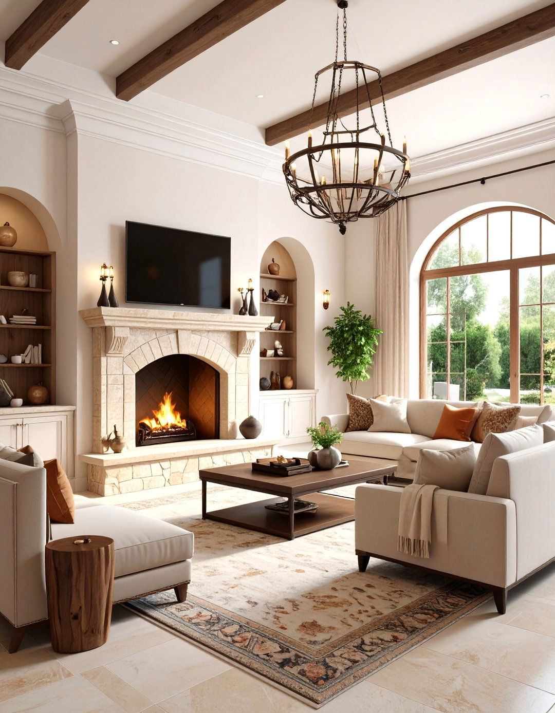 Mediterranean Villa Style with Warm Earth Tones - 25 Tv Over Fireplace Ideas