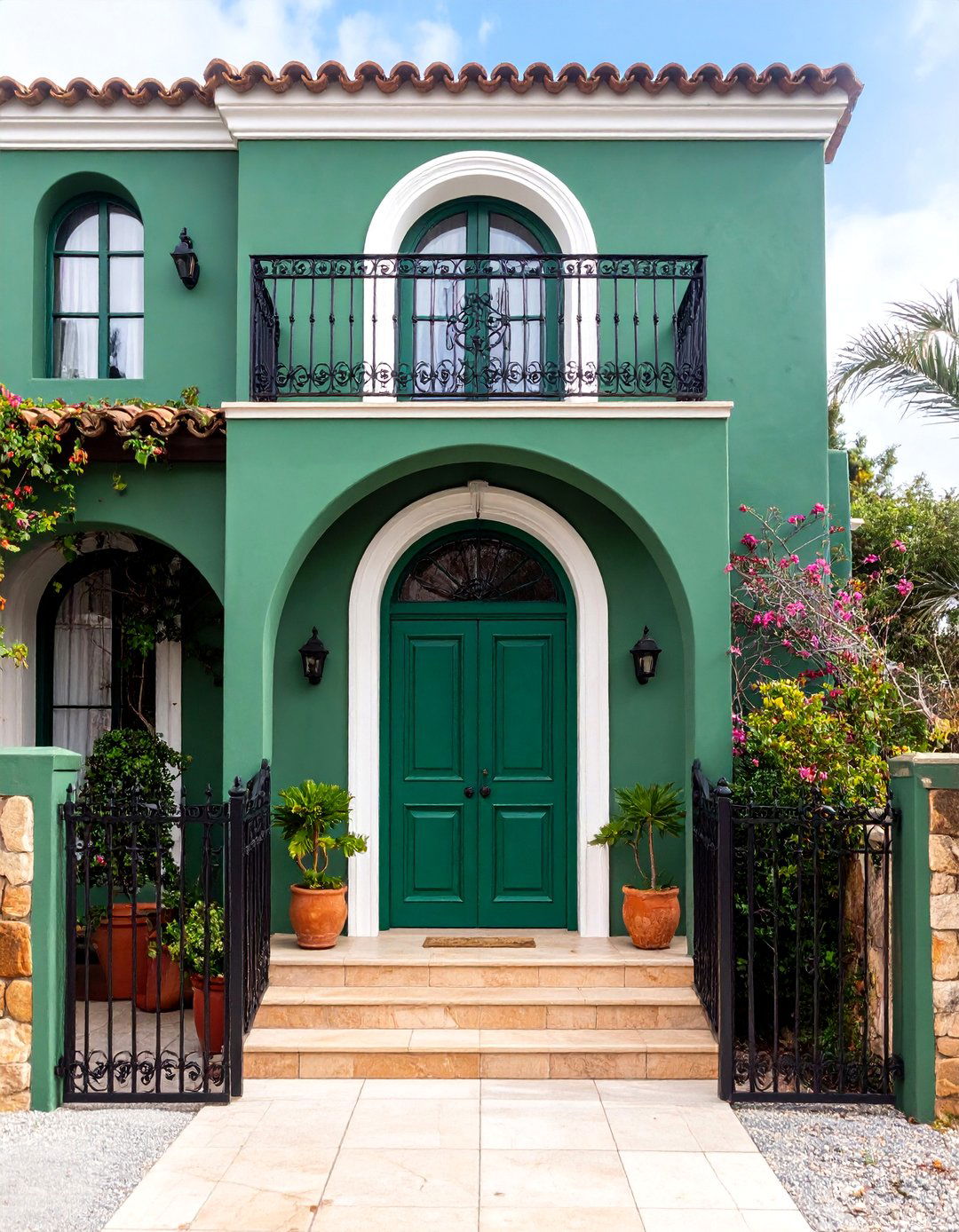 Mediterranean Villa with Black Iron Details - 25 Dark Olive Green House With Black Trim