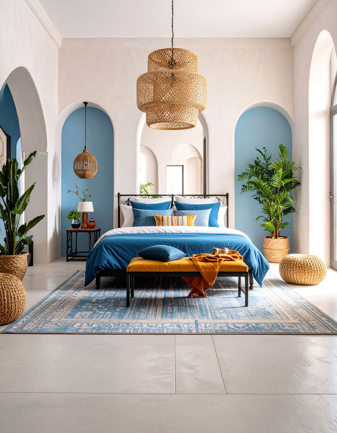 Mediterranean Villa with Decorative Scoring - 25 Concrete Floor Bedroom Ideas
