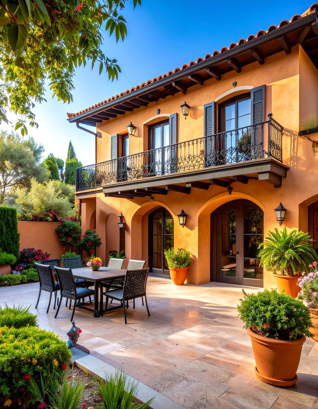 Mediterranean Villa with Stucco Walls - 25 Dark Brown House With Black Trim