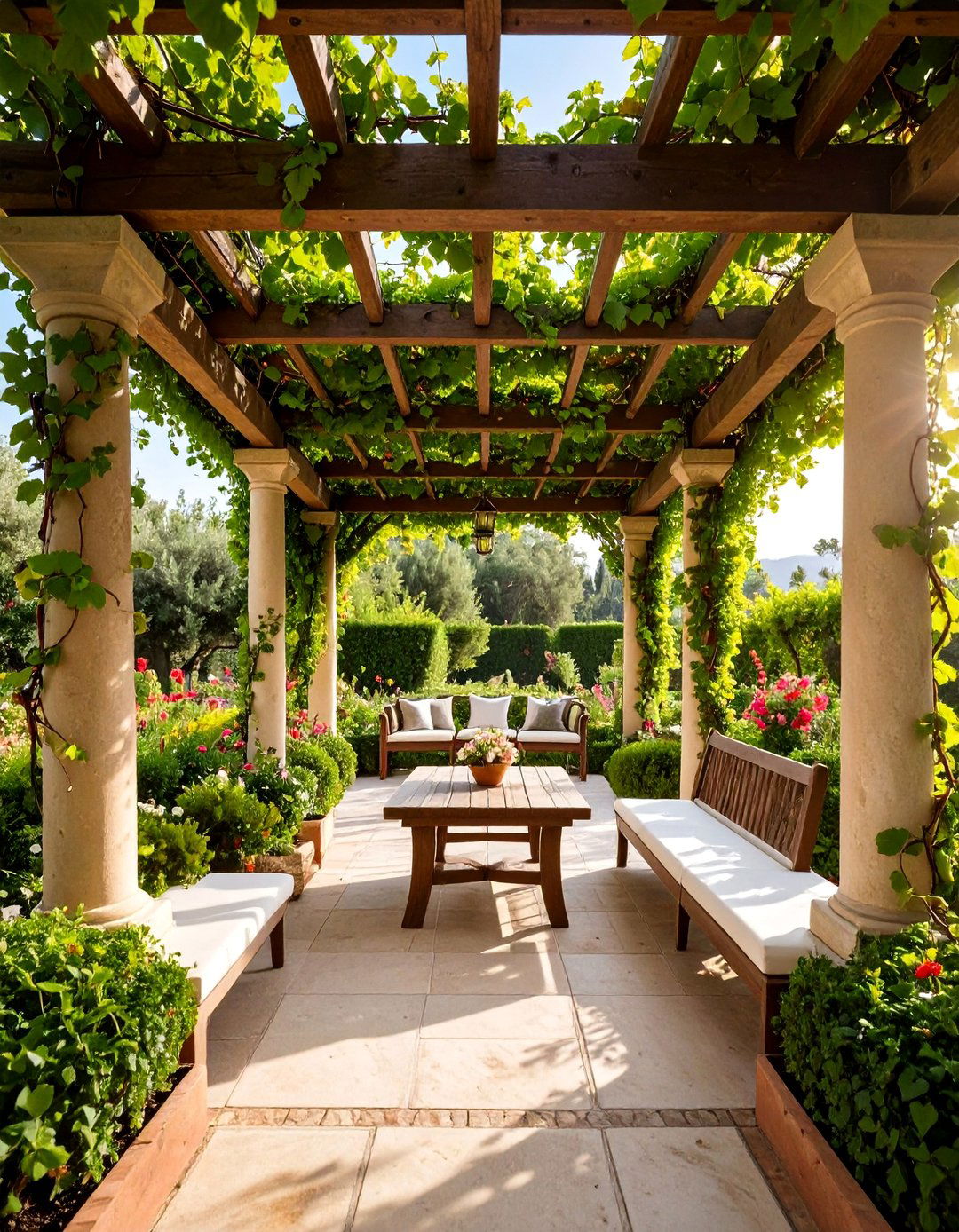 Mediterranean Vine Covered Pergola Walkway - 25 Covered Walkway Ideas