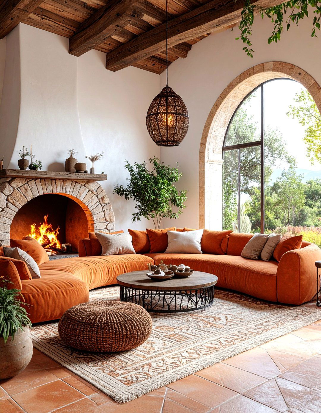 Mediterranean Warmth Sectional with Arched Fireplace - 25 Living Room Ideas With Sectionals and Fireplace