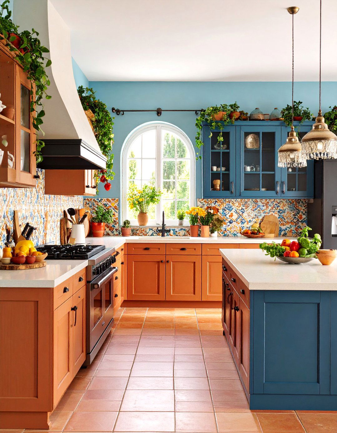 Mediterranean Warmth with Terracotta and Black Appliances - 25 Small Kitchen with Black Appliances Ideas
