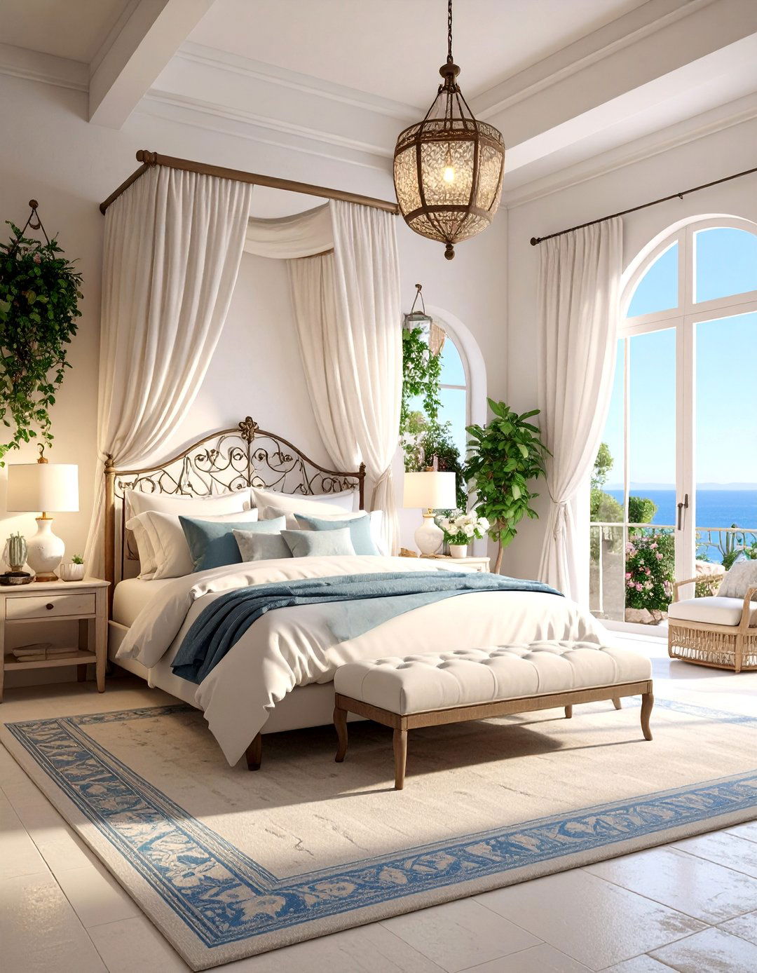 Mediterranean White Bedroom with Stone and Tile Accents - 25 White and Cream Bedroom Ideas